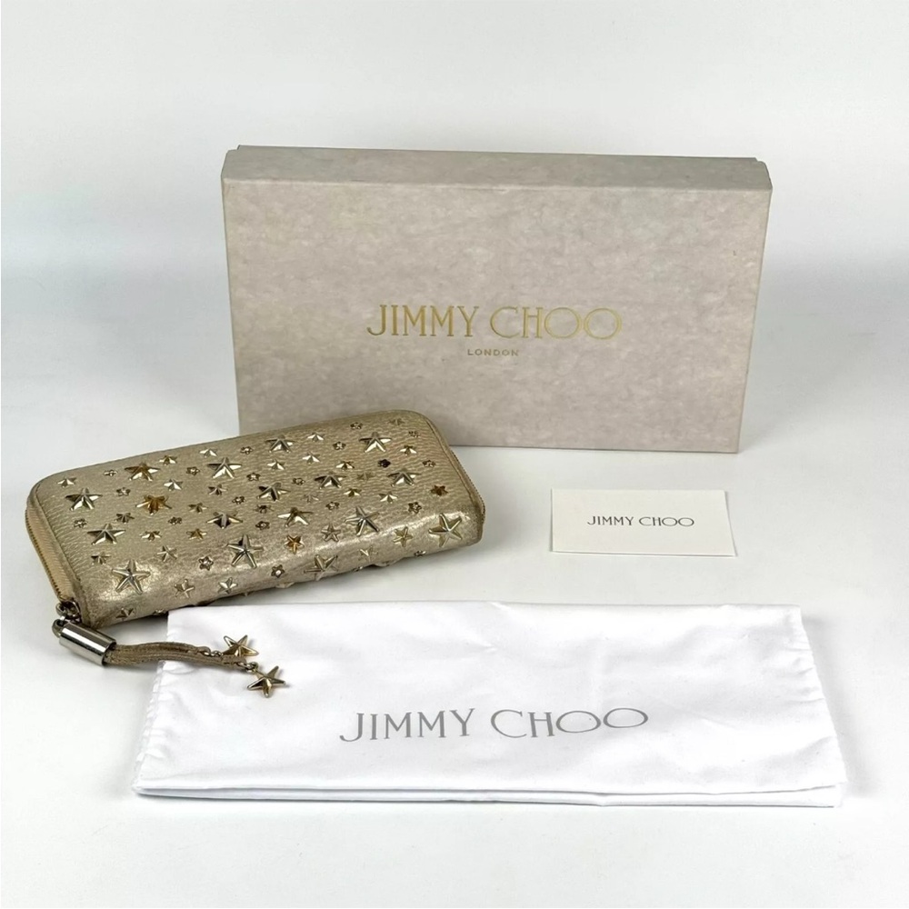 JIMMY CHOO Long Wallet Gold Leather Filipa Authentic